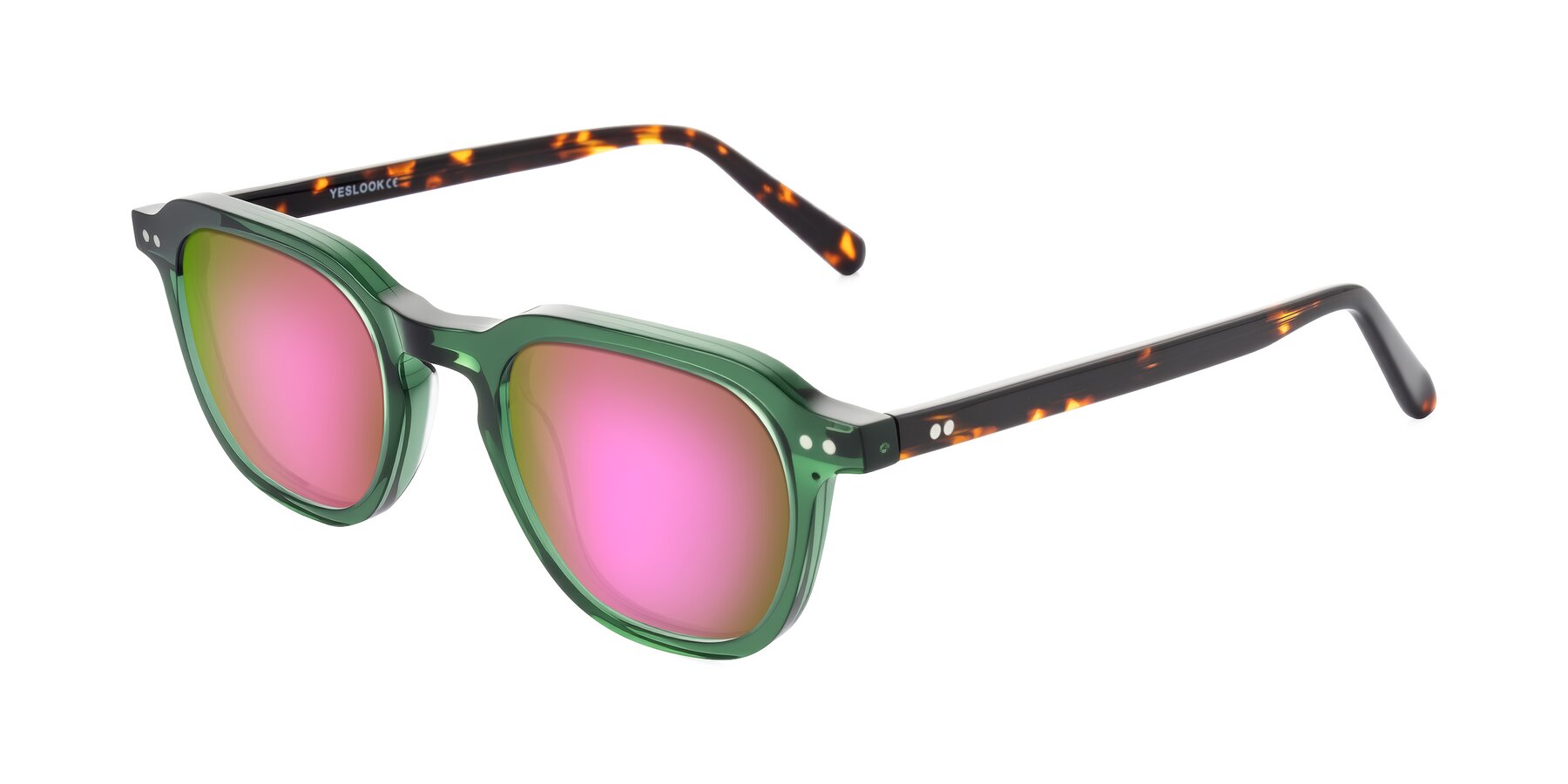 Angle of 1484 in Green/Tortoise with Pink Mirrored Lenses
