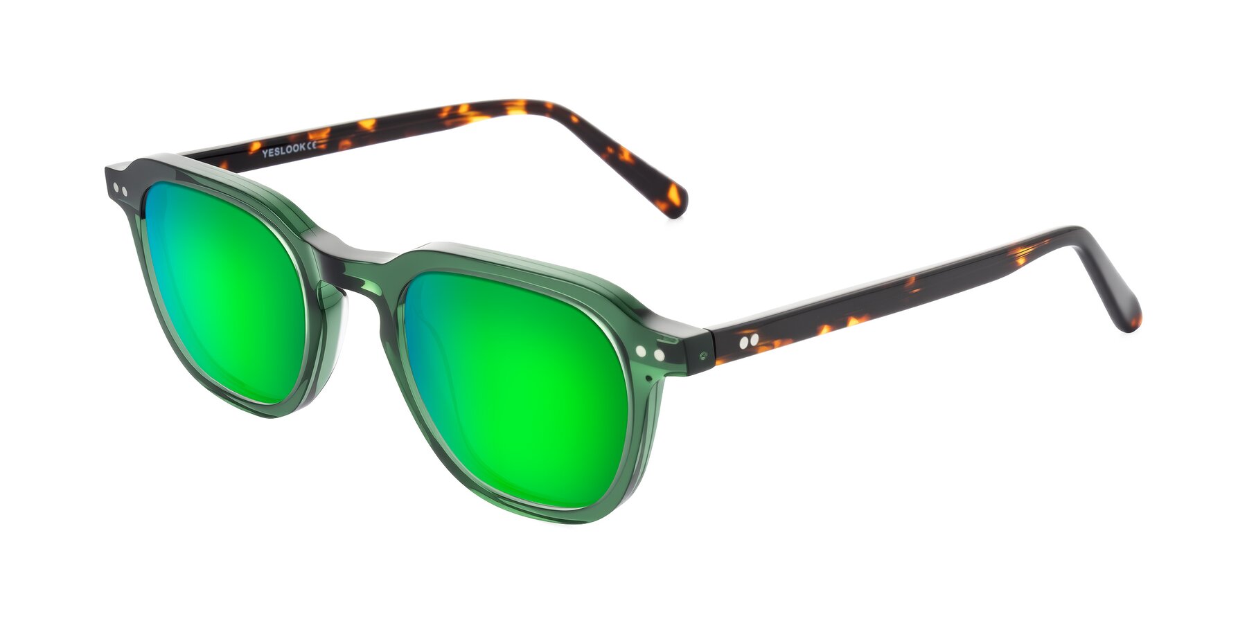 Angle of 1484 in Green/Tortoise with Green Mirrored Lenses