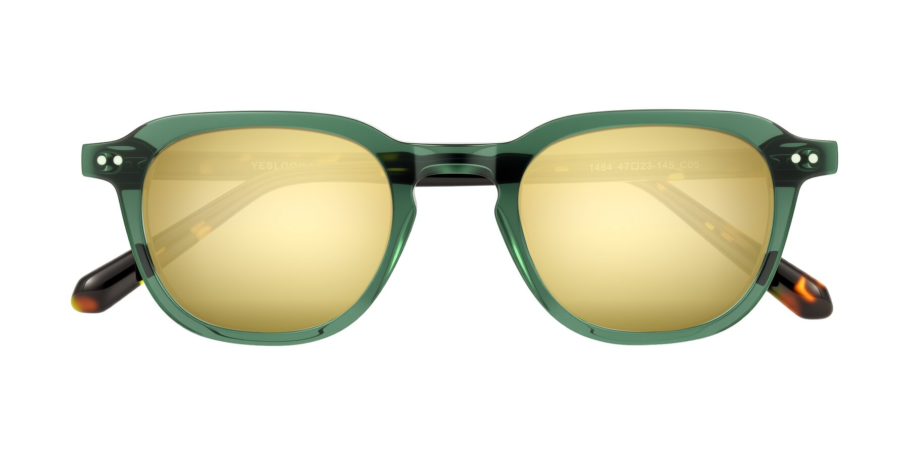 Folded Front of 1484 in Green/Tortoise with Gold Mirrored Lenses