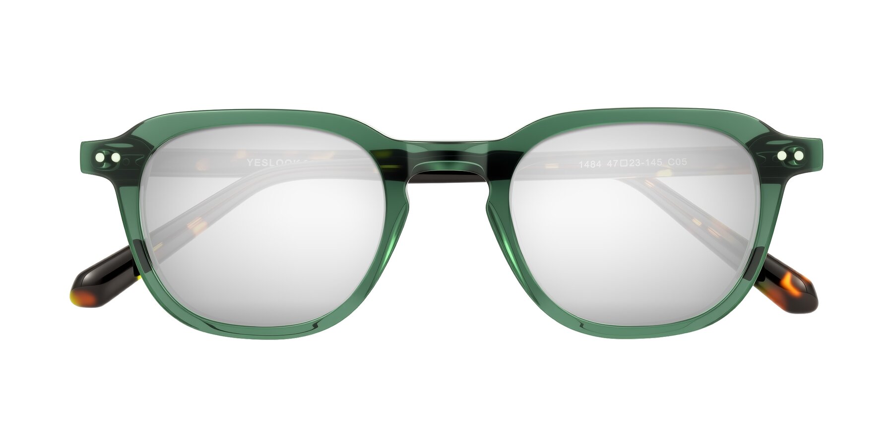 Folded Front of 1484 in Green/Tortoise with Silver Mirrored Lenses
