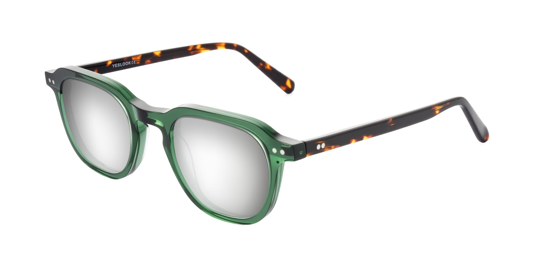 Angle of 1484 in Green/Tortoise with Silver Mirrored Lenses