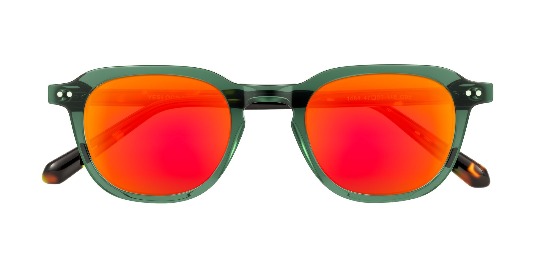 Folded Front of 1484 in Green/Tortoise with Red Gold Mirrored Lenses
