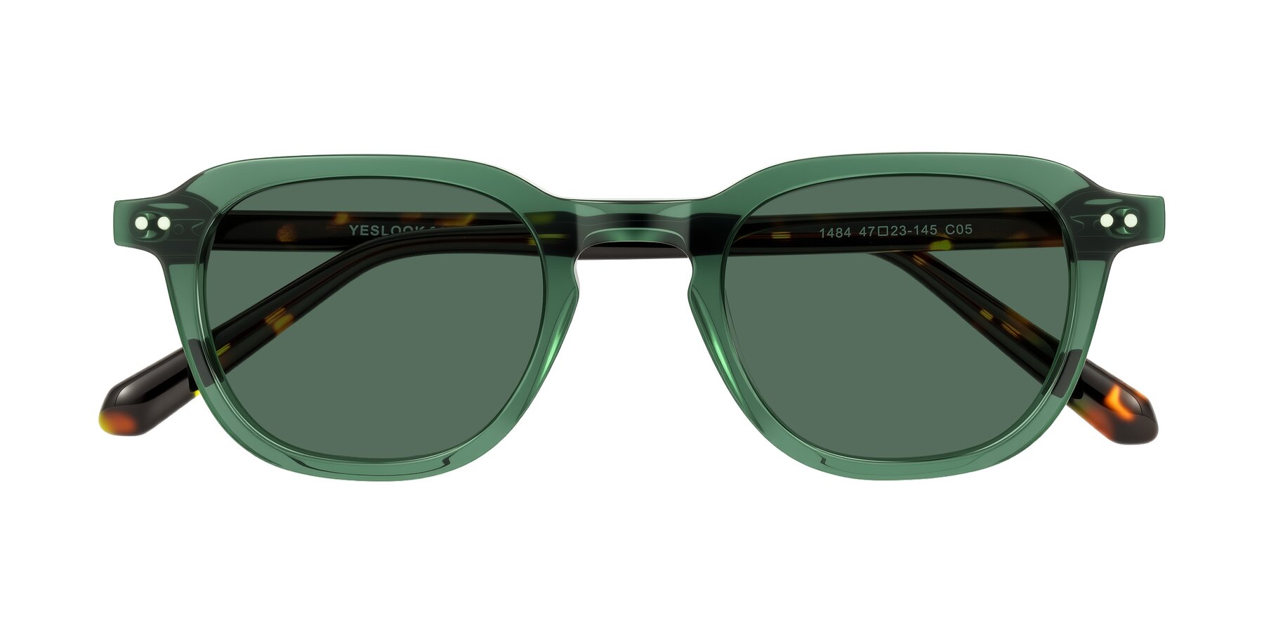 Folded Front of 1484 in Green/Tortoise with Green Polarized Lenses