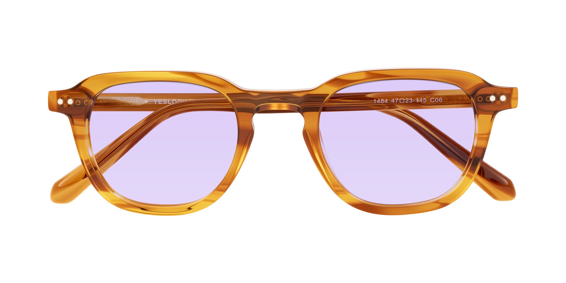 Folded Front of 1484 in Brown Striped with Light Purple Tinted Lenses