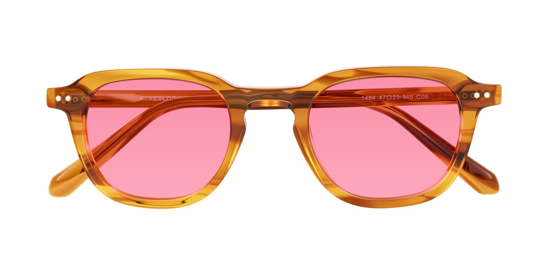 Folded Front of 1484 in Brown Striped with Pink Tinted Lenses