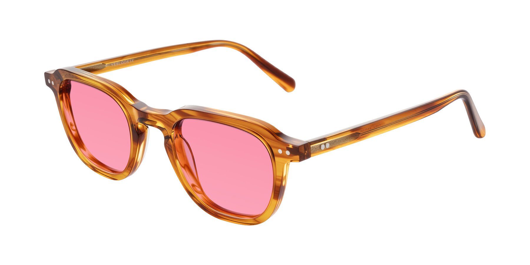 Angle of 1484 in Brown Striped with Pink Tinted Lenses