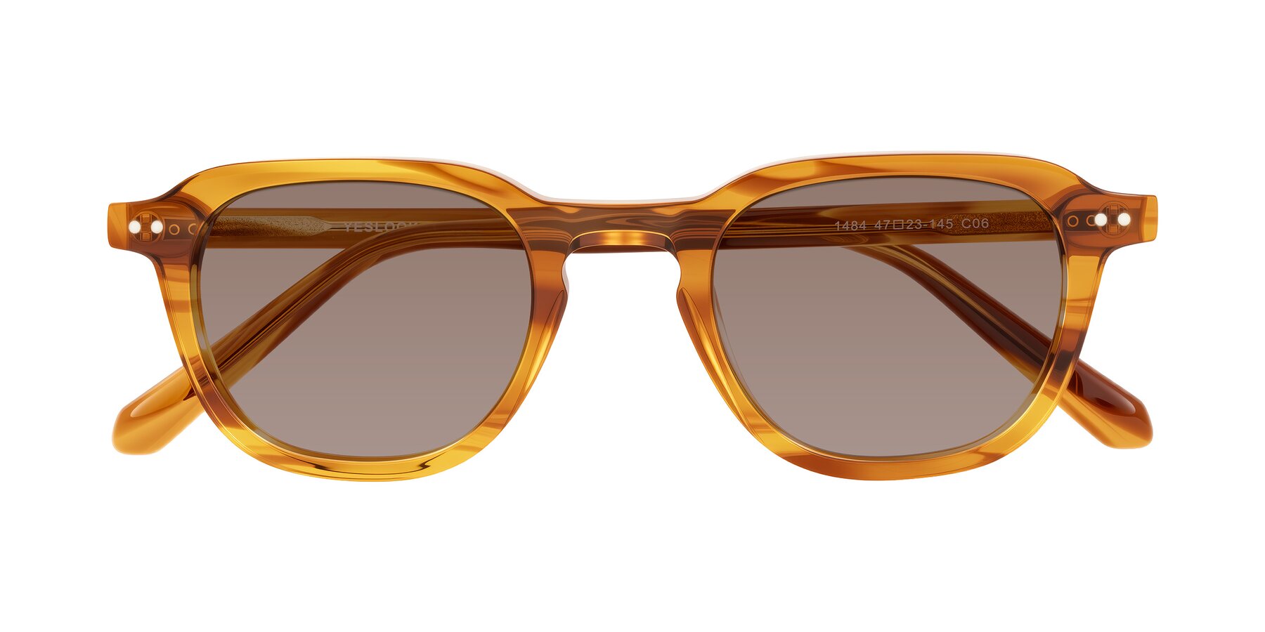 Folded Front of 1484 in Brown Striped with Medium Brown Tinted Lenses