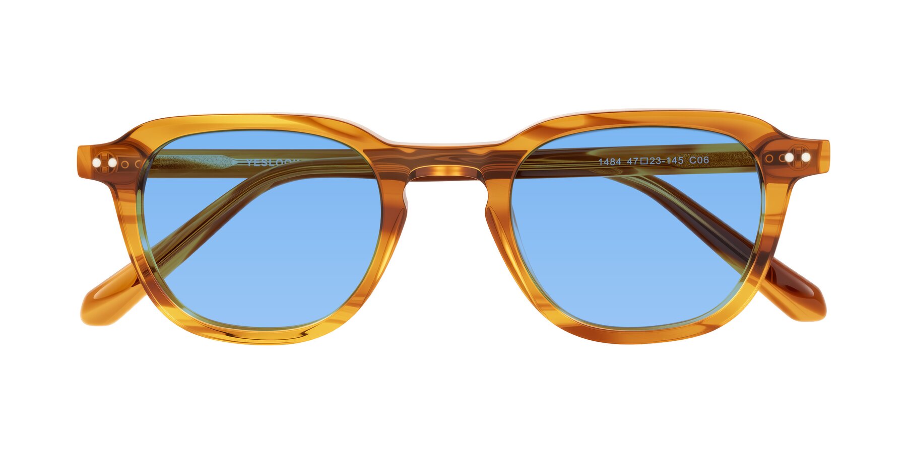 Folded Front of 1484 in Brown Striped with Medium Blue Tinted Lenses
