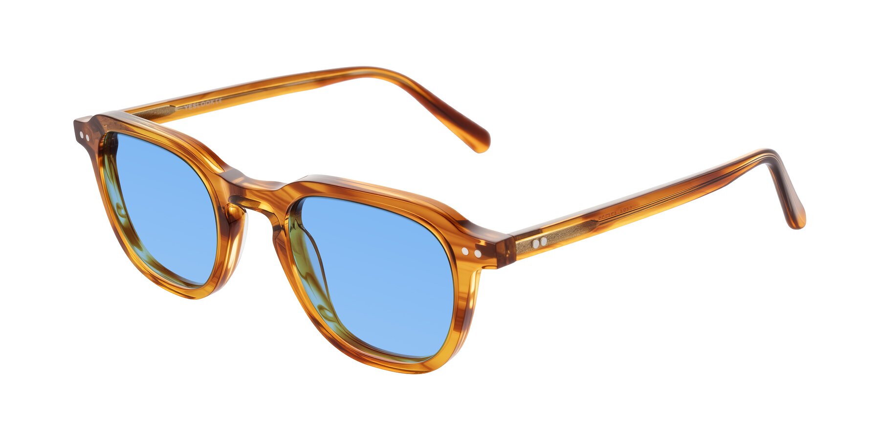 Angle of 1484 in Brown Striped with Medium Blue Tinted Lenses