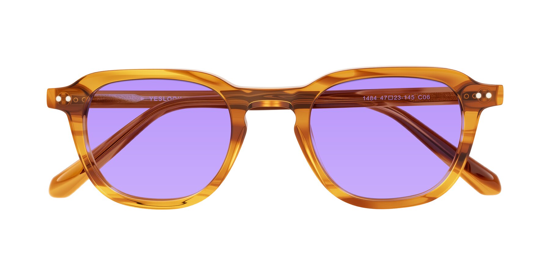Folded Front of 1484 in Brown Striped with Medium Purple Tinted Lenses