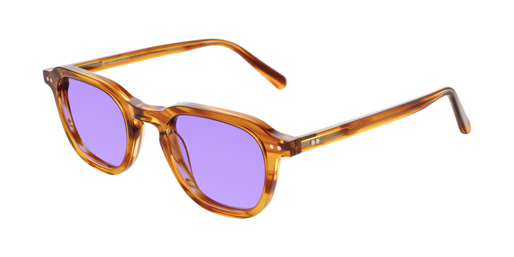 Angle of 1484 in Brown Striped with Medium Purple Tinted Lenses