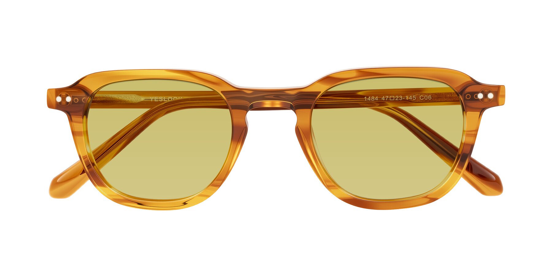 Folded Front of 1484 in Brown Striped with Medium Champagne Tinted Lenses