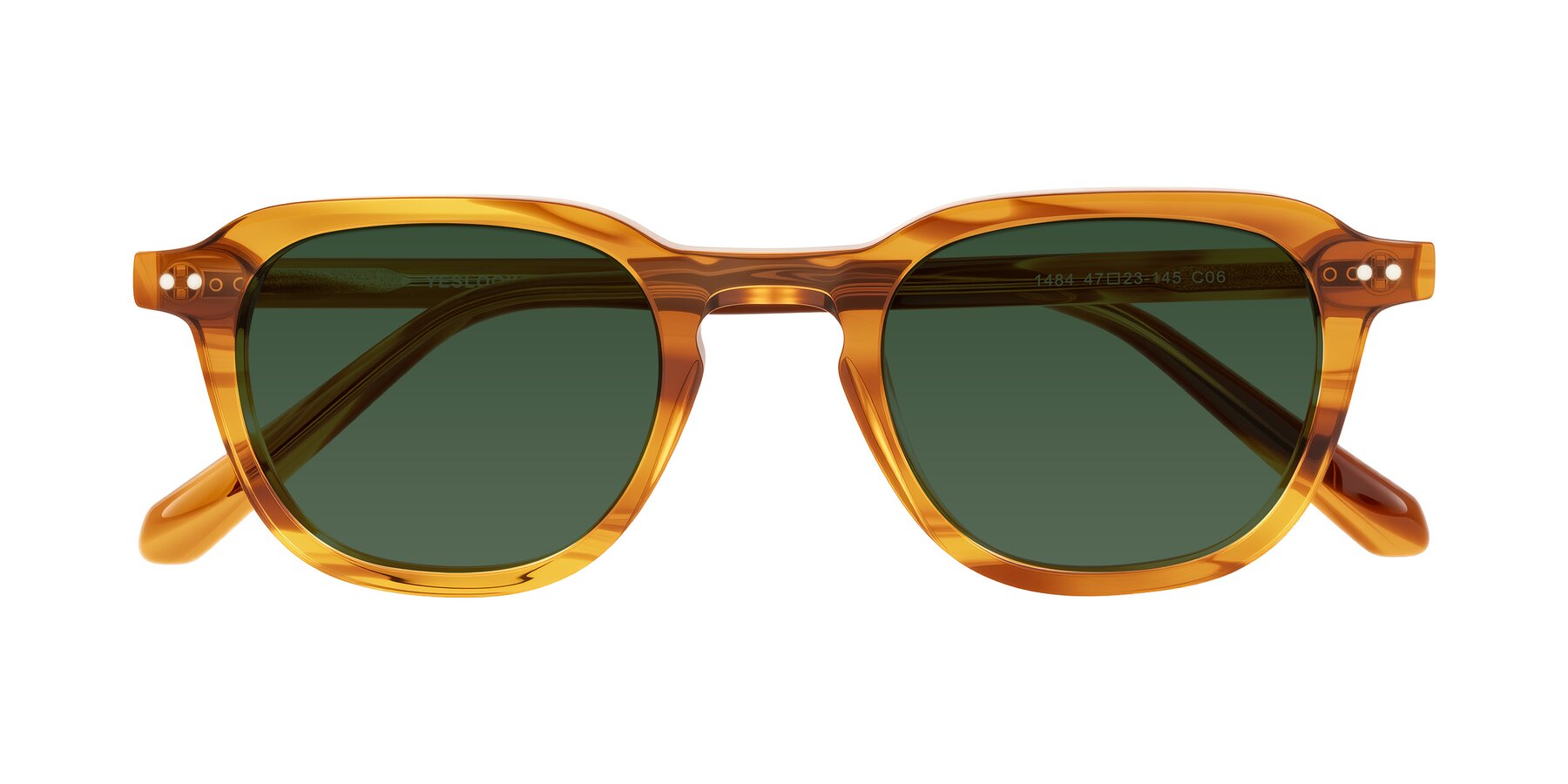 Folded Front of 1484 in Brown Striped with Green Tinted Lenses