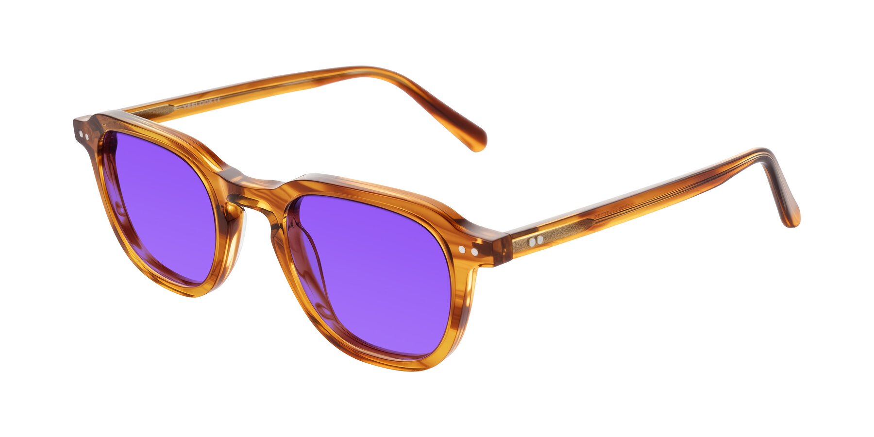 Angle of 1484 in Brown Striped with Purple Tinted Lenses
