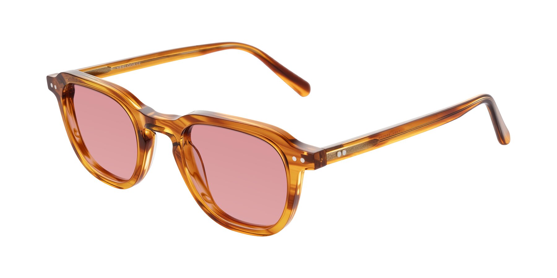 Angle of 1484 in Brown Striped with Medium Garnet Tinted Lenses