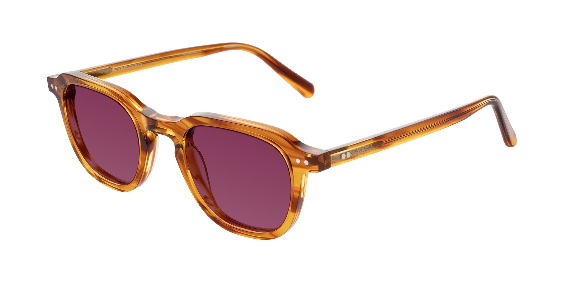 Angle of 1484 in Brown Striped with Wine Tinted Lenses