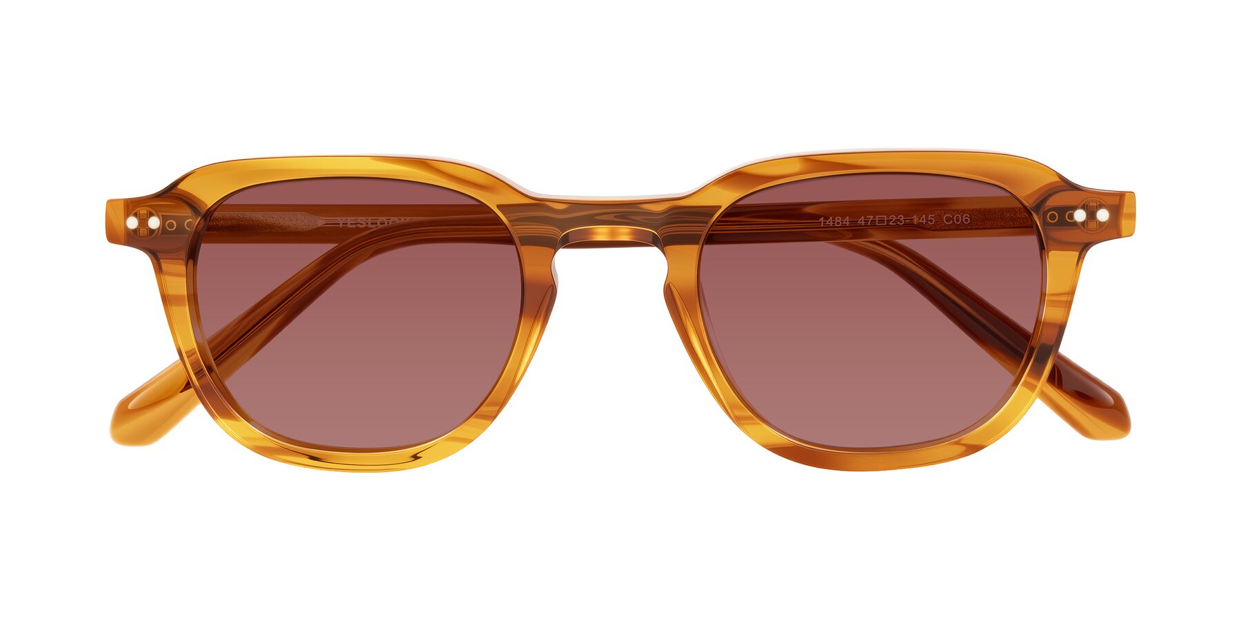 Folded Front of 1484 in Brown Striped with Garnet Tinted Lenses