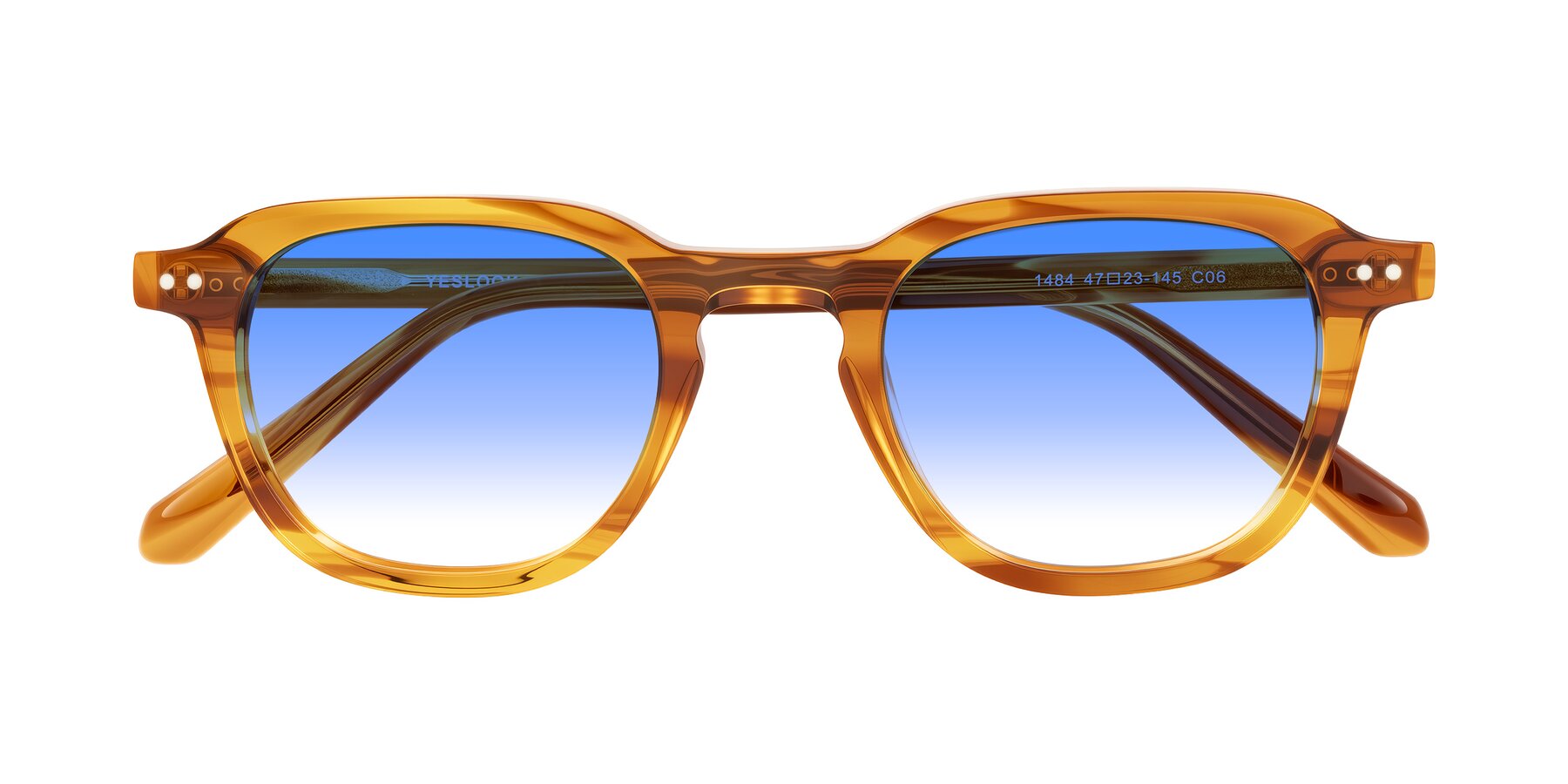 Folded Front of 1484 in Brown Striped with Blue Gradient Lenses