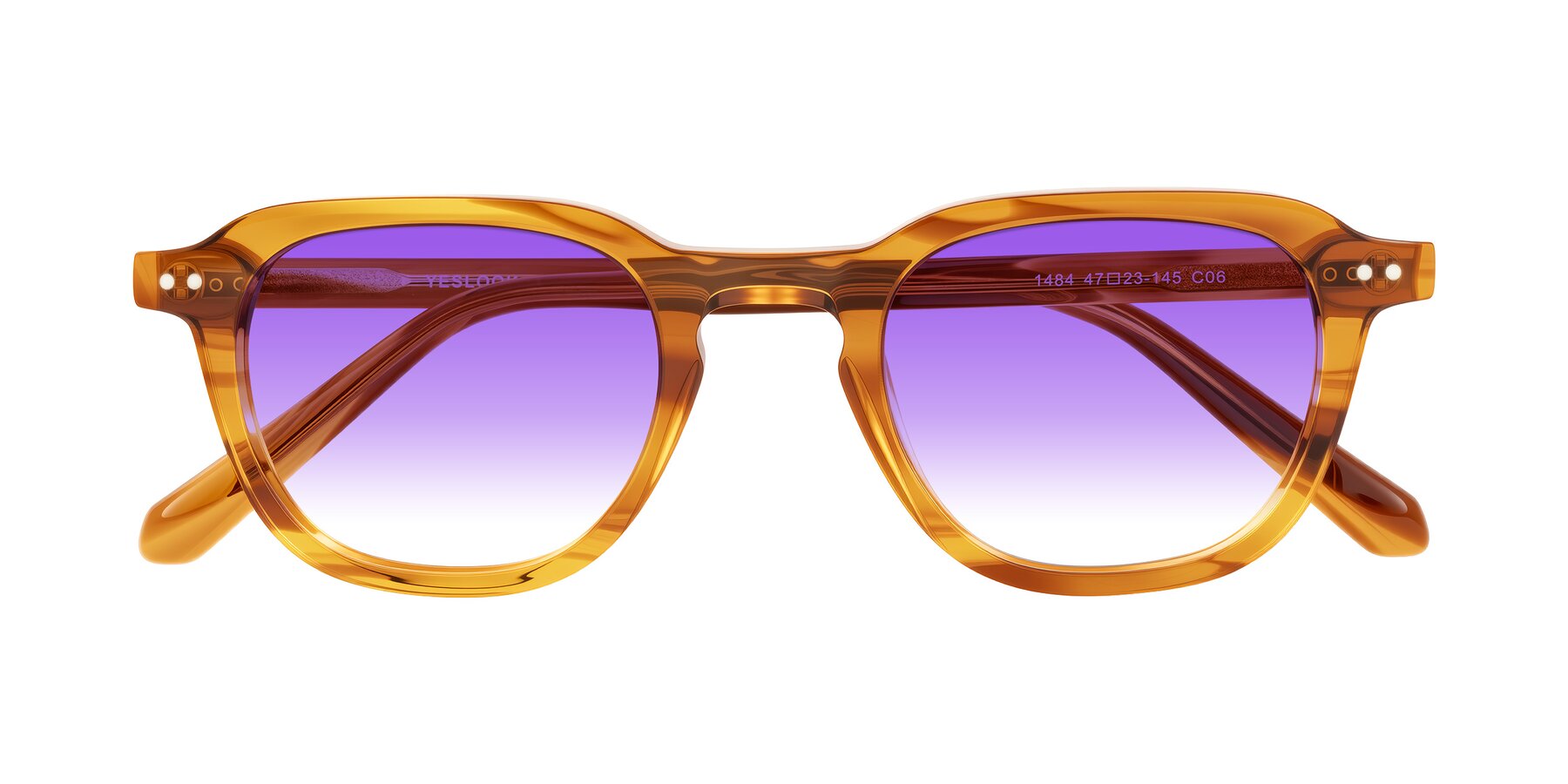 Folded Front of 1484 in Brown Striped with Purple Gradient Lenses