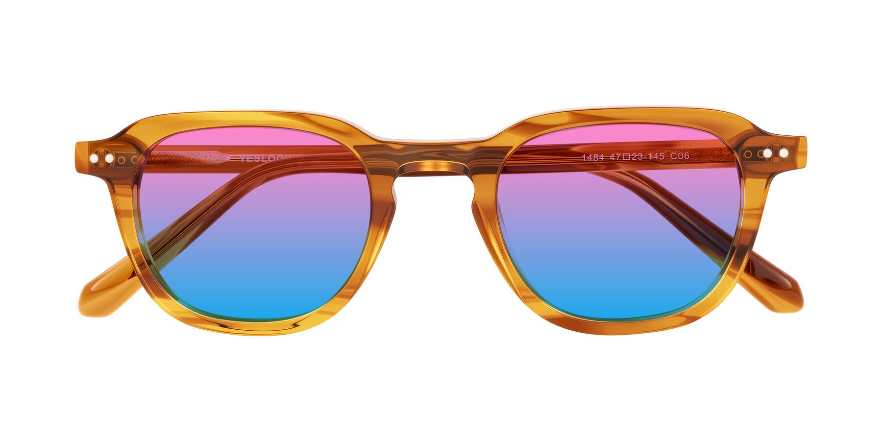 Folded Front of 1484 in Brown Striped with Pink / Blue Gradient Lenses