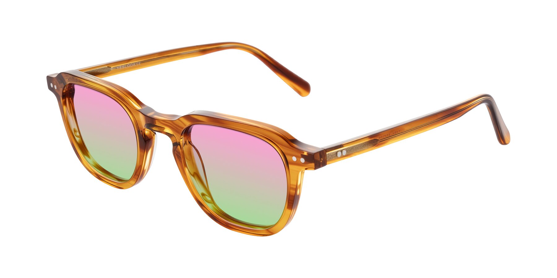 Angle of 1484 in Brown Striped with Pink / Green Gradient Lenses