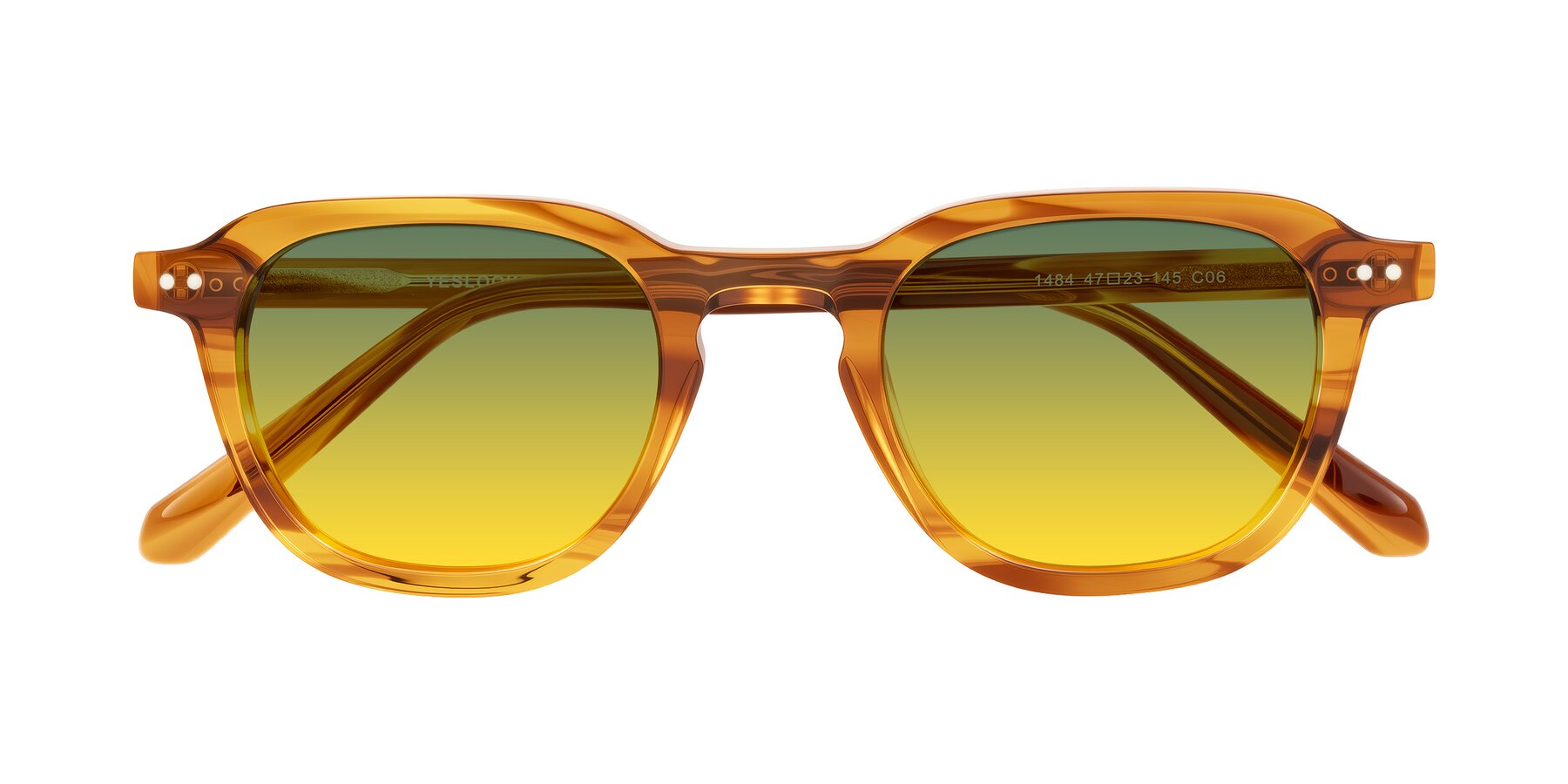 Folded Front of 1484 in Brown Striped with Green / Yellow Gradient Lenses