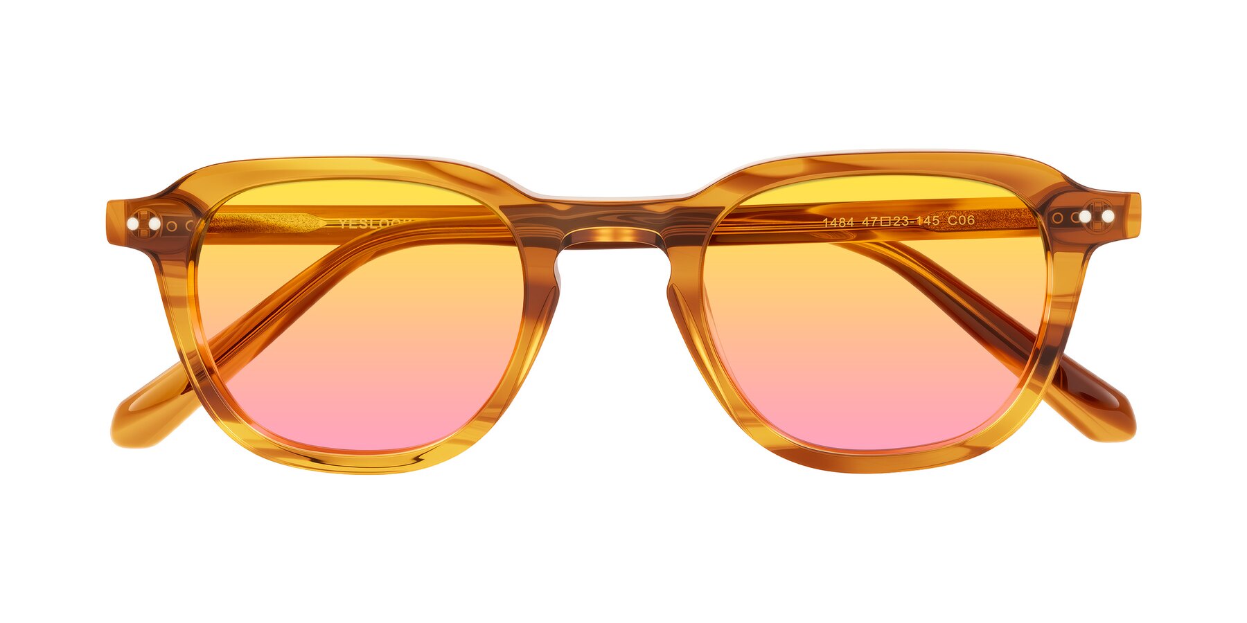 Folded Front of 1484 in Brown Striped with Yellow / Pink Gradient Lenses