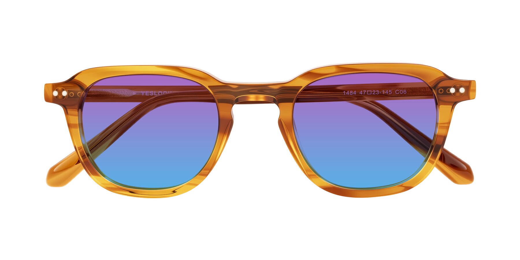 Folded Front of 1484 in Brown Striped with Purple / Blue Gradient Lenses