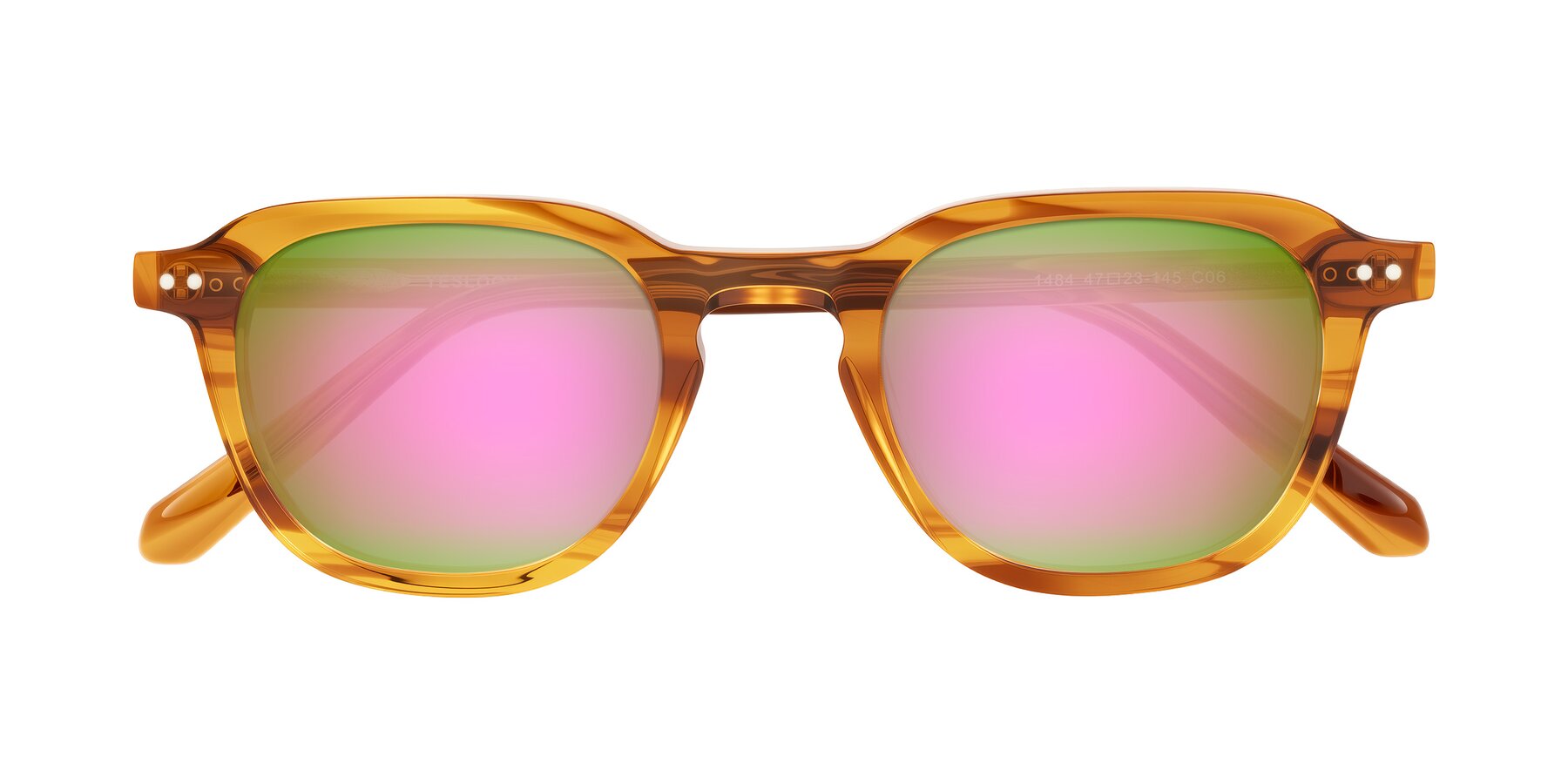 Folded Front of 1484 in Brown Striped with Pink Mirrored Lenses