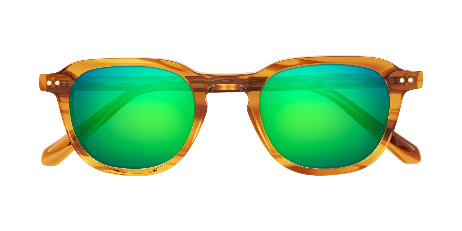 Folded Front of 1484 in Brown Striped with Green Mirrored Lenses