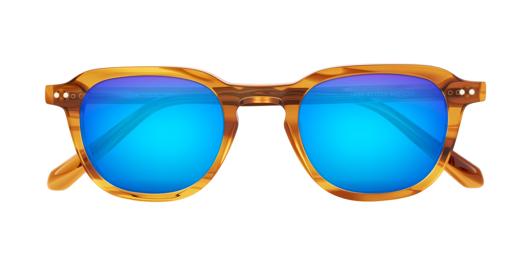 Folded Front of 1484 in Brown Striped with Blue Mirrored Lenses