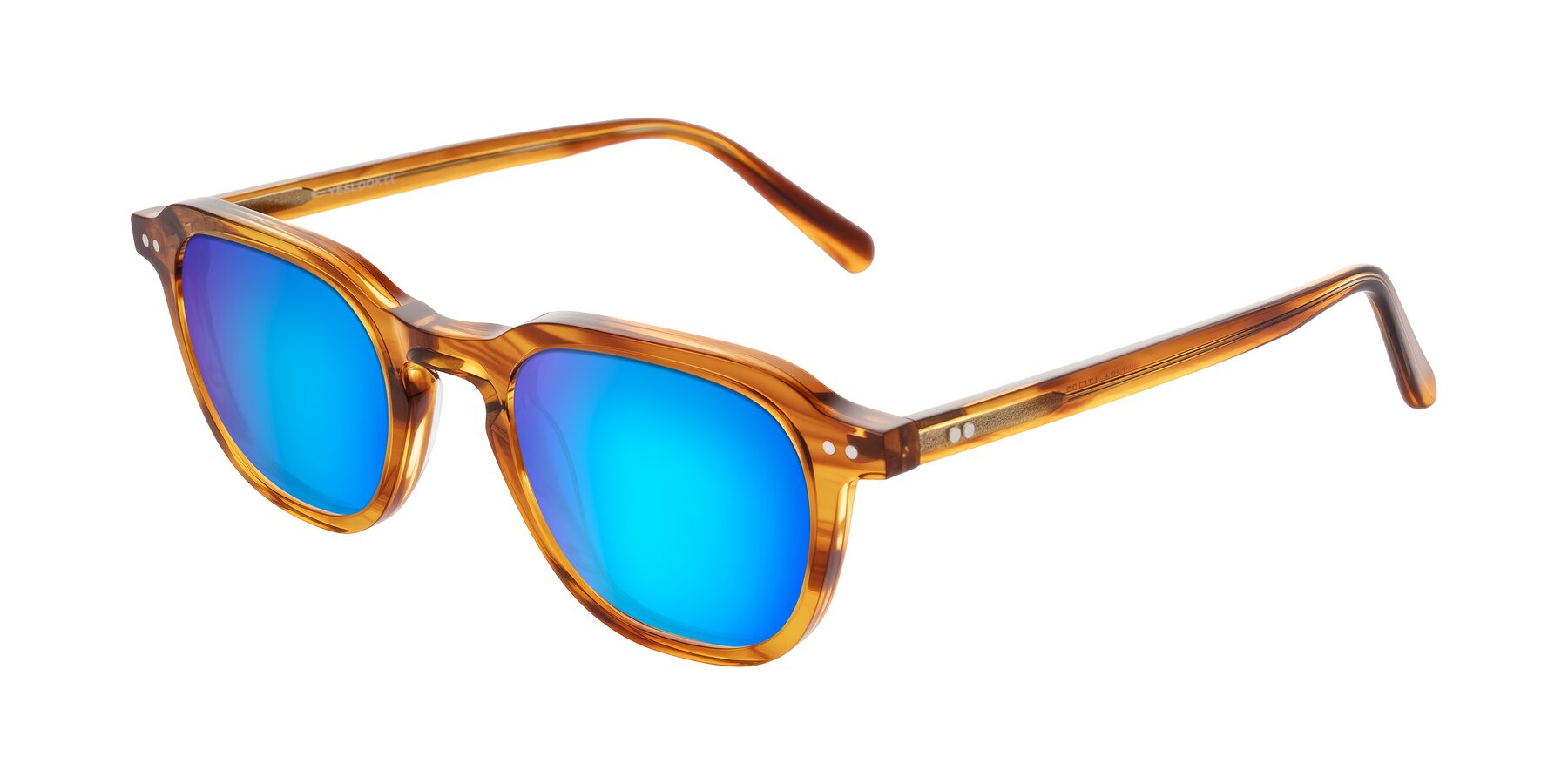 Angle of 1484 in Brown Striped with Blue Mirrored Lenses