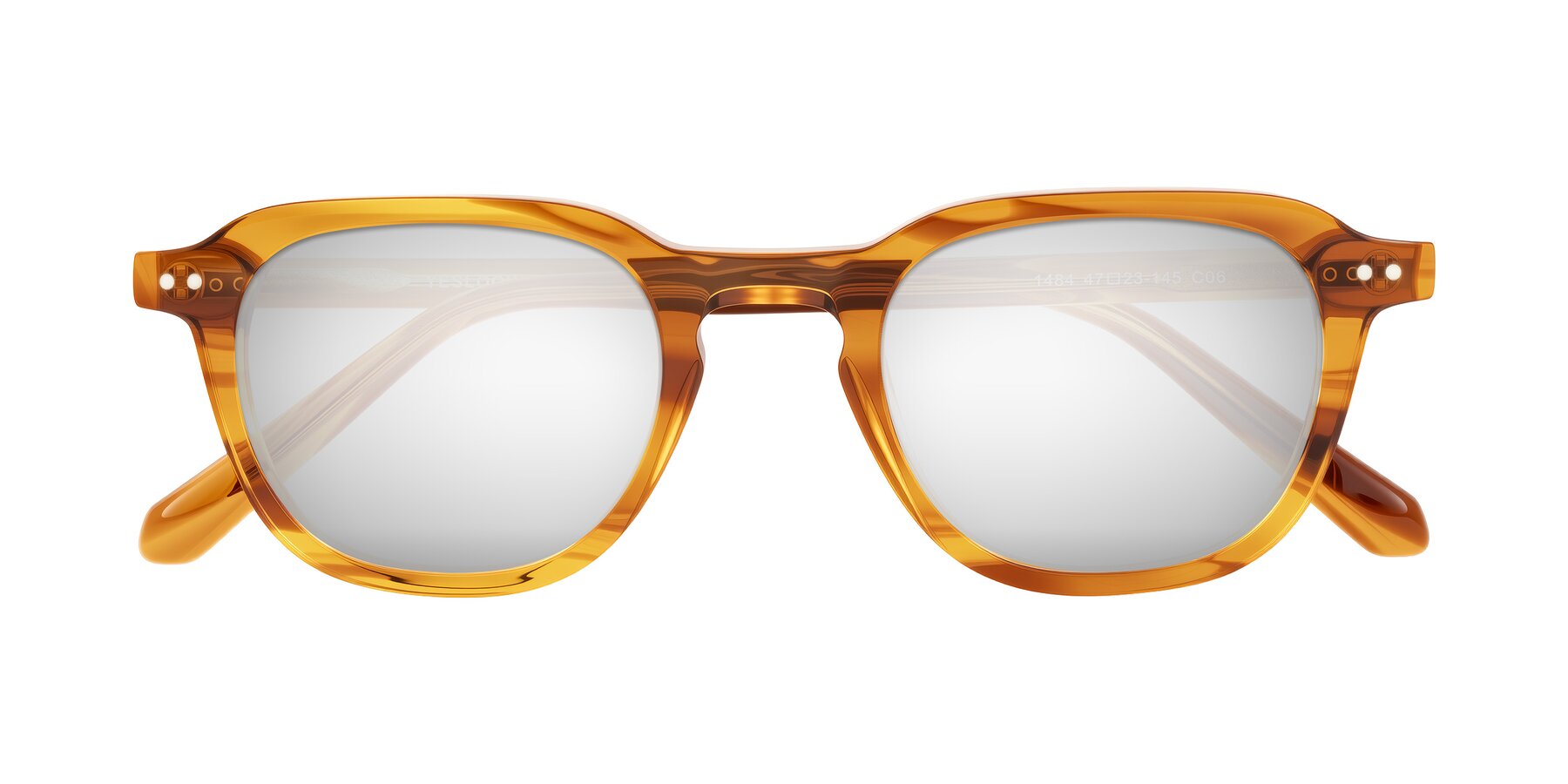 Folded Front of 1484 in Brown Striped with Silver Mirrored Lenses