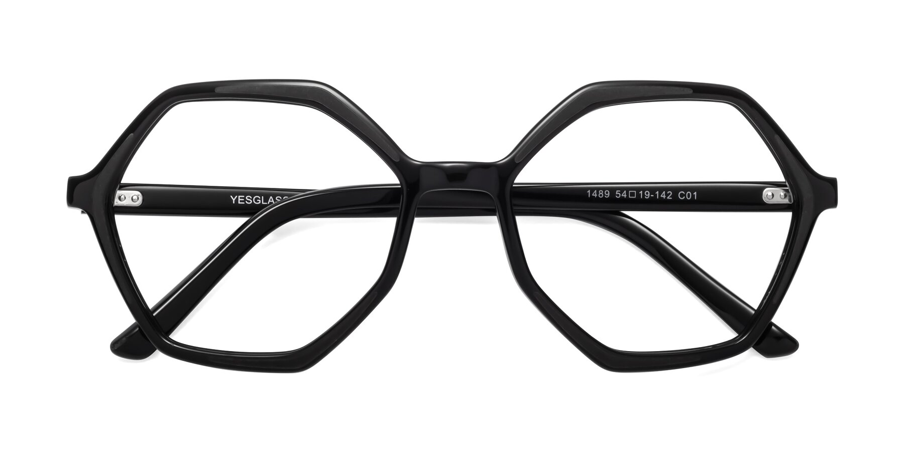 Folded Front of 1489 in Black with Clear Eyeglass Lenses