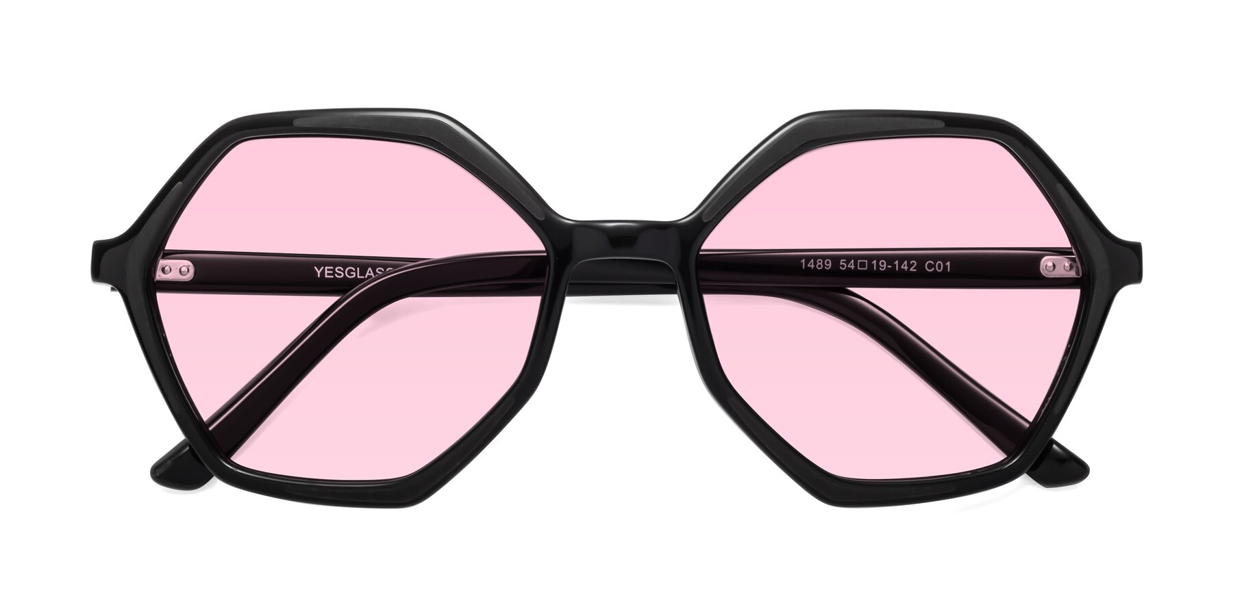 Folded Front of 1489 in Black with Light Pink Tinted Lenses