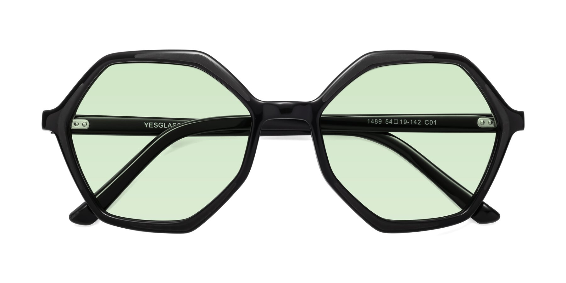 Folded Front of 1489 in Black with Light Green Tinted Lenses