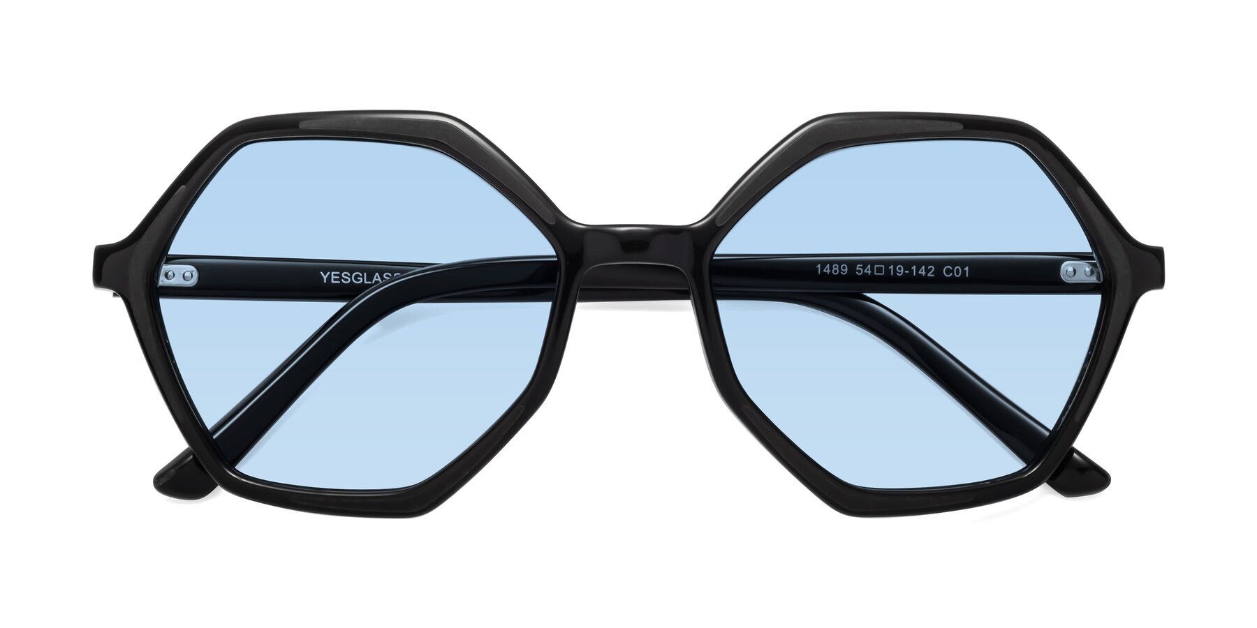 Folded Front of 1489 in Black with Light Blue Tinted Lenses