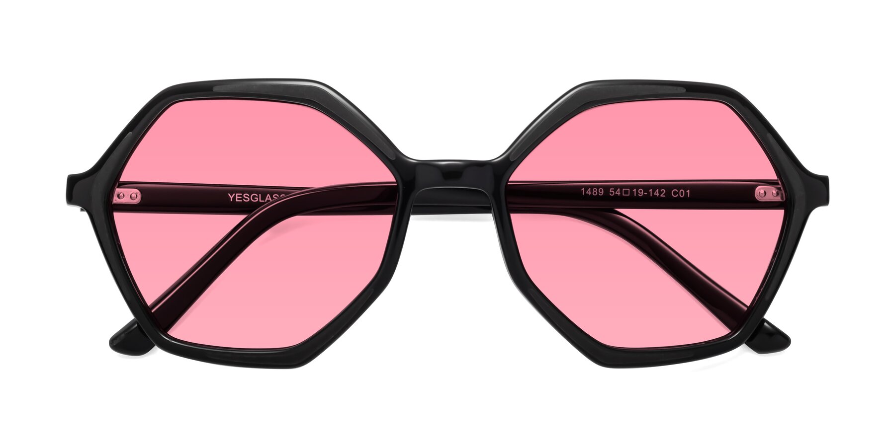Folded Front of 1489 in Black with Medium Pink Tinted Lenses