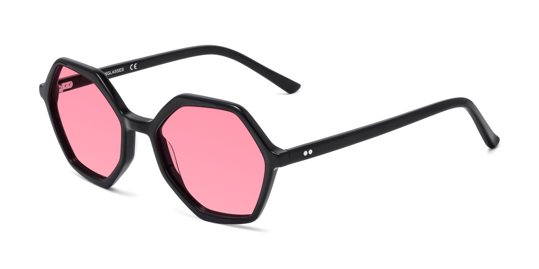 Angle of 1489 in Black with Medium Pink Tinted Lenses