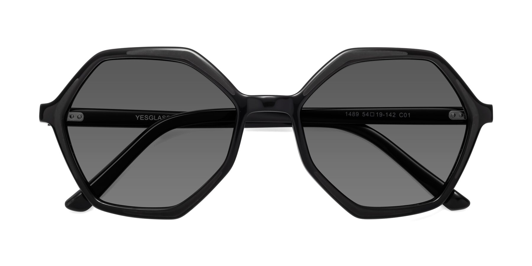 Folded Front of 1489 in Black with Medium Gray Tinted Lenses
