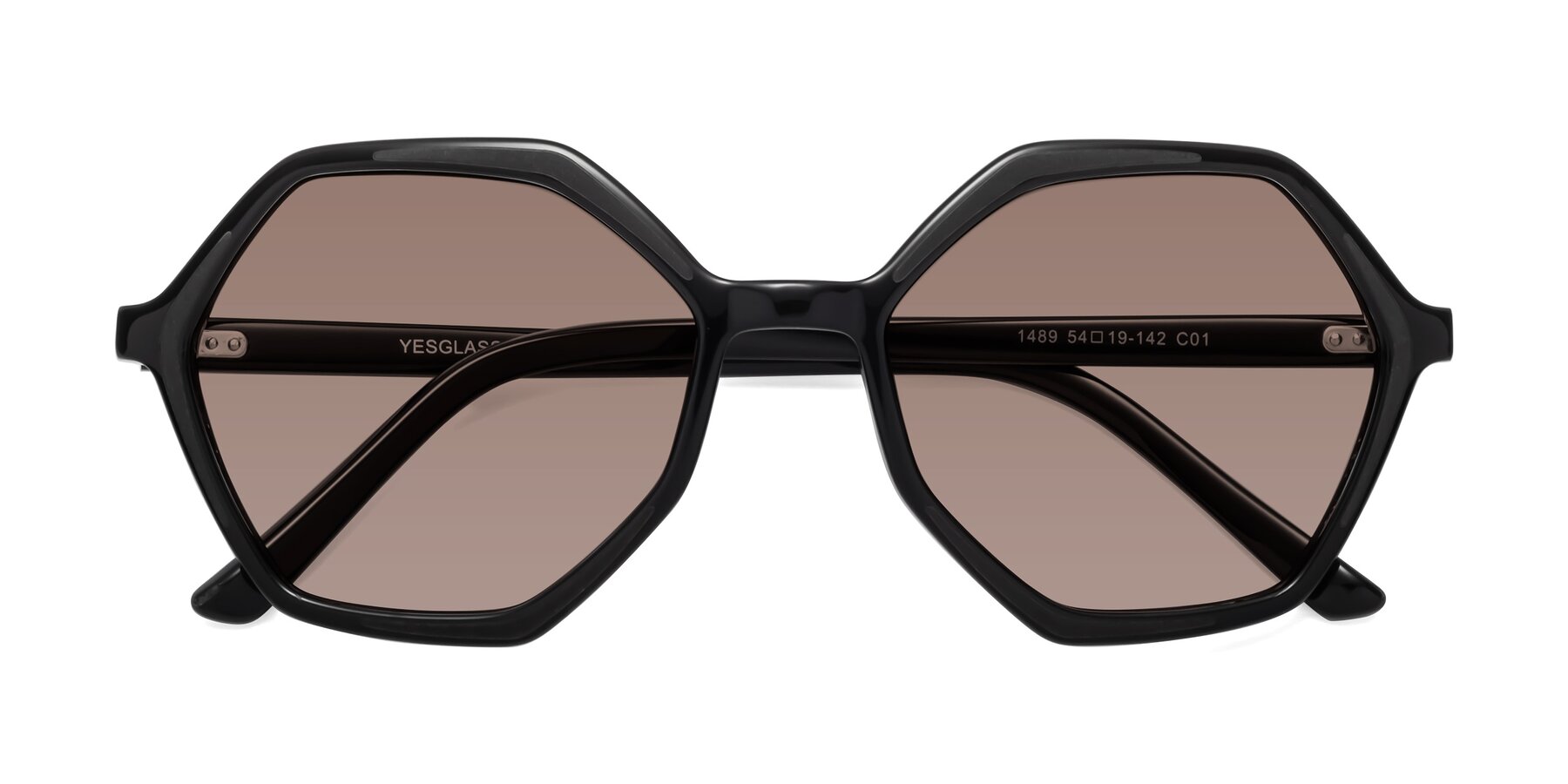 Folded Front of 1489 in Black with Medium Brown Tinted Lenses