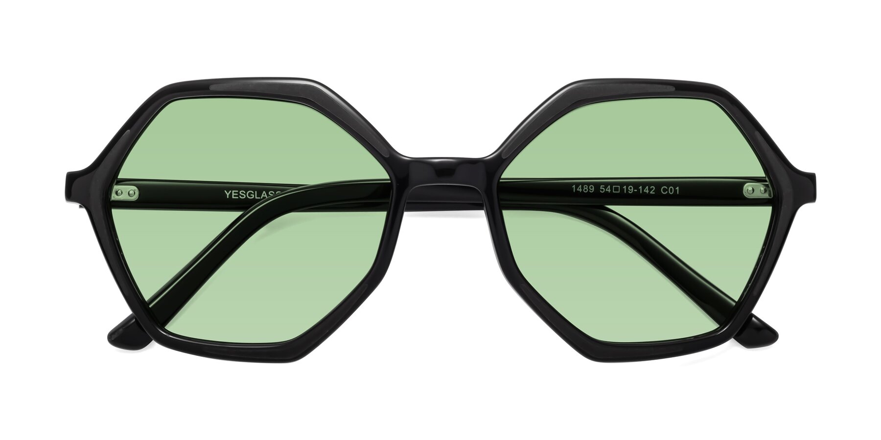 Folded Front of 1489 in Black with Medium Green Tinted Lenses