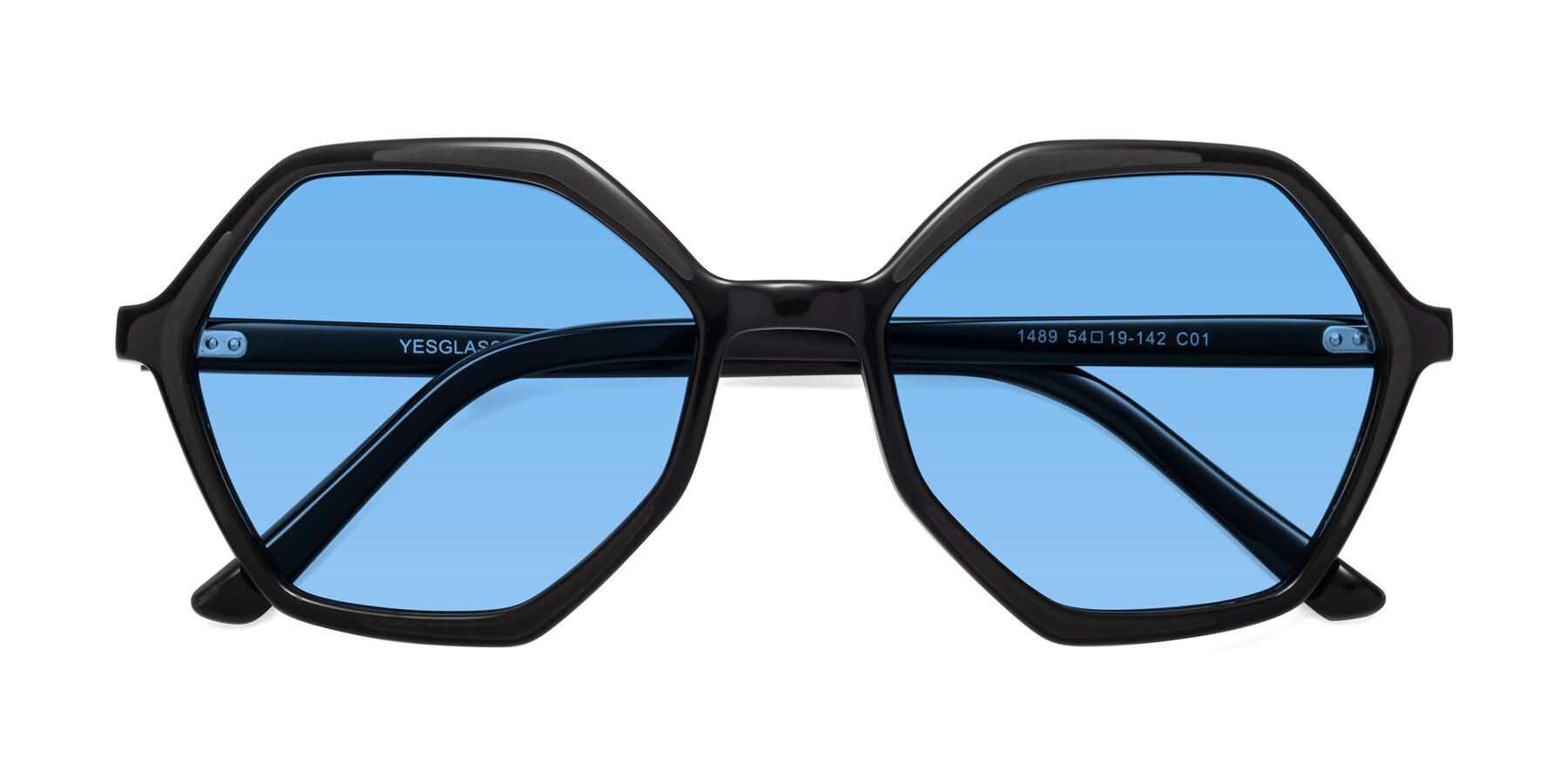 Folded Front of 1489 in Black with Medium Blue Tinted Lenses