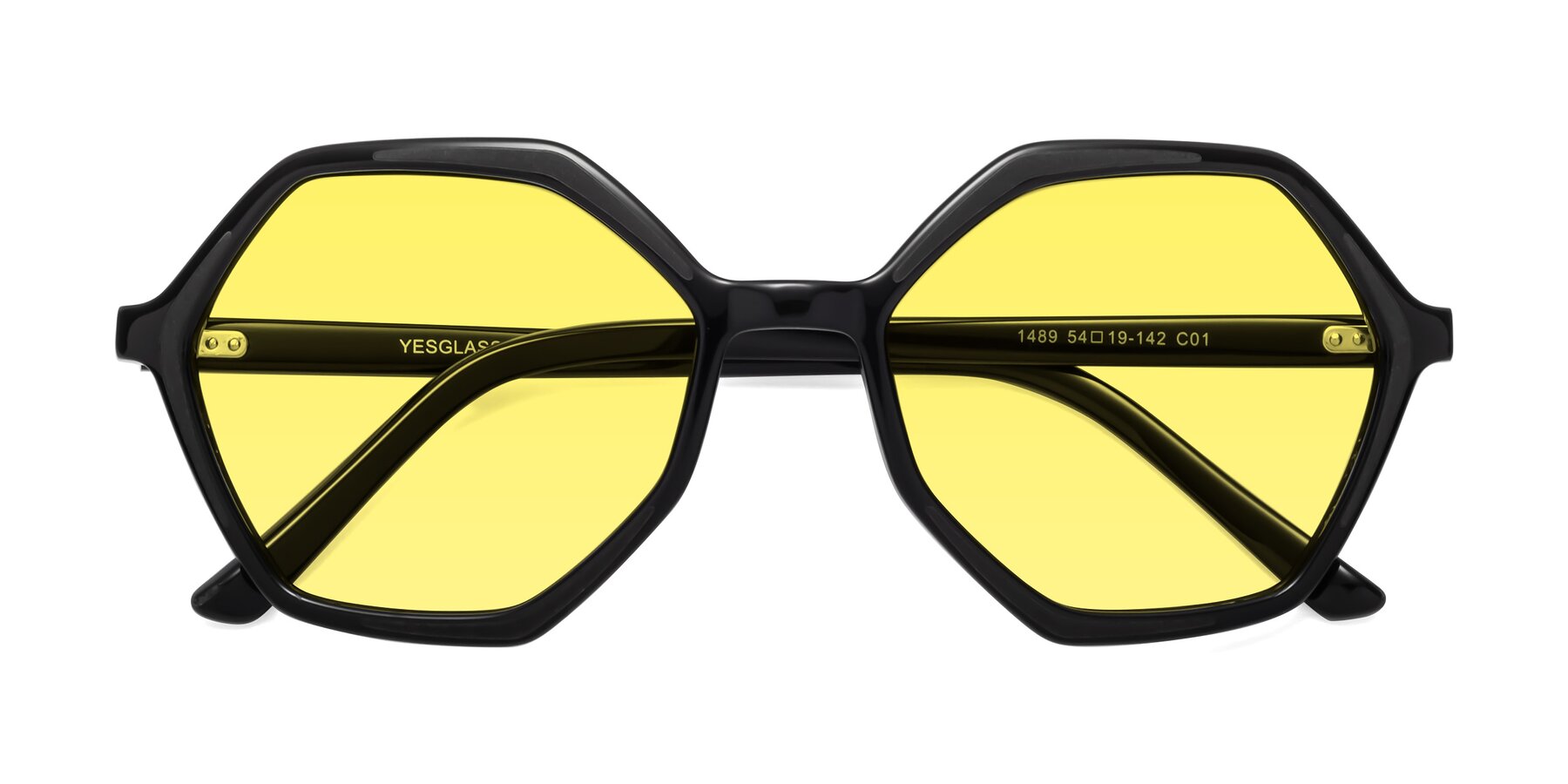 Folded Front of 1489 in Black with Medium Yellow Tinted Lenses