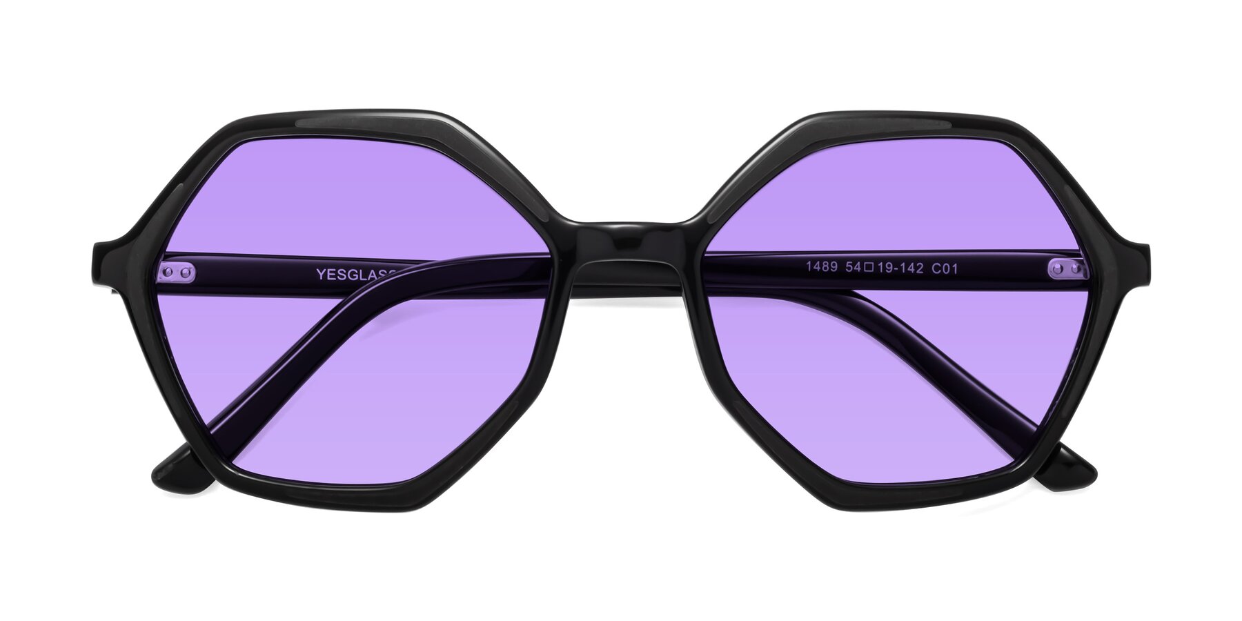 Folded Front of 1489 in Black with Medium Purple Tinted Lenses