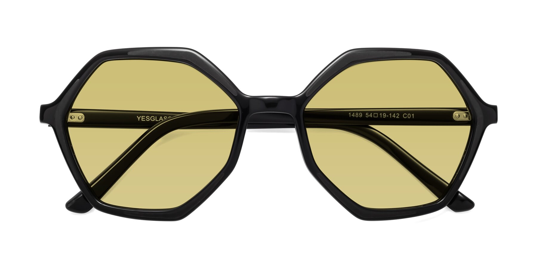 Folded Front of 1489 in Black with Medium Champagne Tinted Lenses