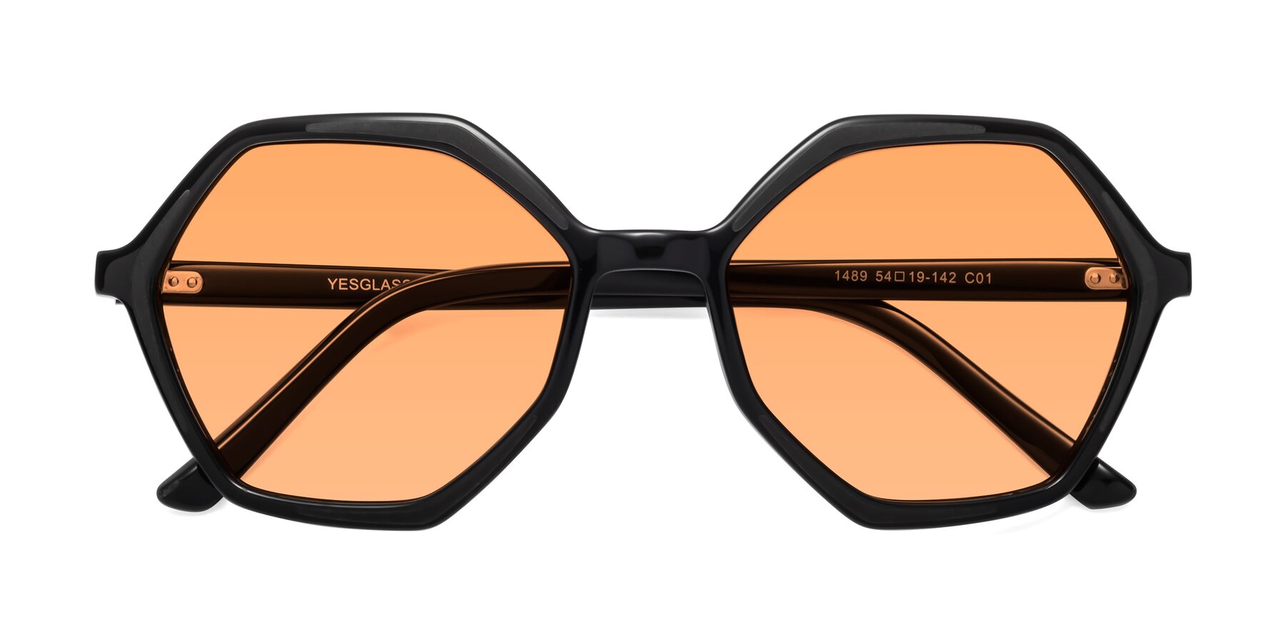 Folded Front of 1489 in Black with Medium Orange Tinted Lenses