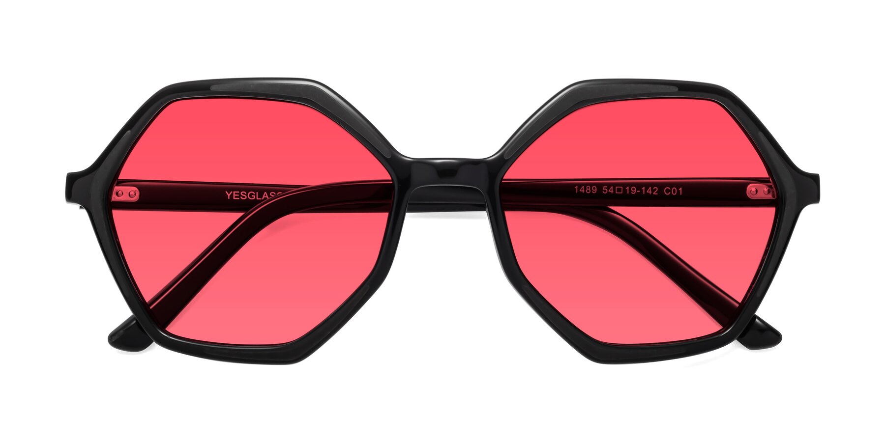 Folded Front of 1489 in Black with Pink Tinted Lenses