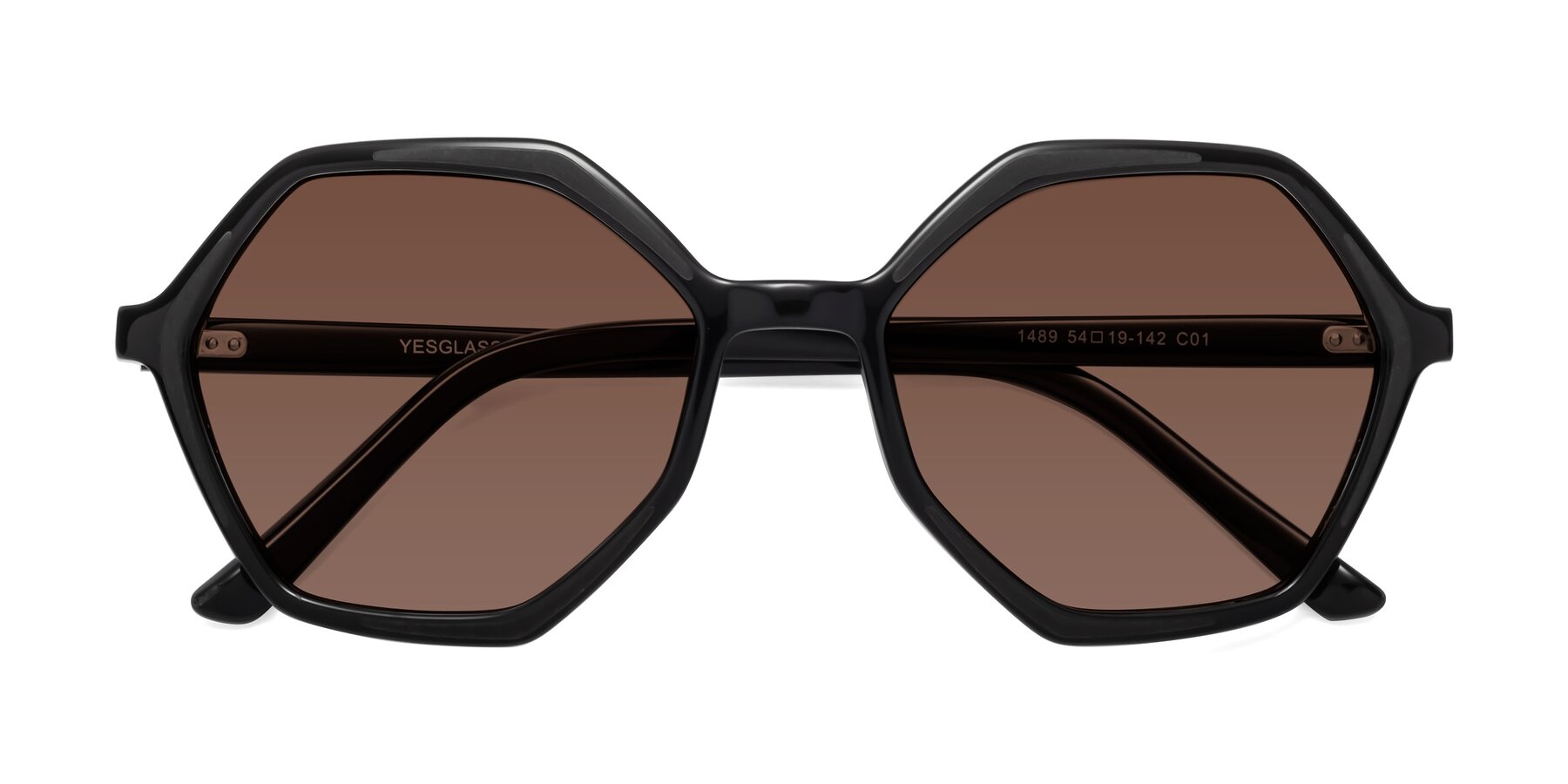 Folded Front of 1489 in Black with Brown Tinted Lenses