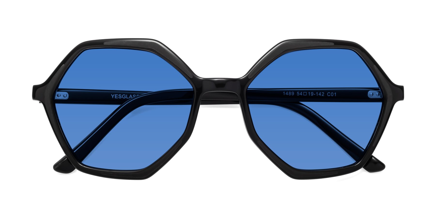 Folded Front of 1489 in Black with Blue Tinted Lenses